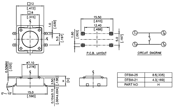 SKHHAMA010 ALPS - Microswitch TACT | SPST; Pos: 2; 0.05A/12VDC; THT; 1.6N; 6x6x3.5mm | Transfer