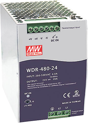 Switching power supplies for DIN rail mounting, WDR-480 series, WDR-480-24, WDR-480-48 |EN|