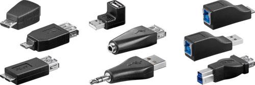 USB adapters from Goobay, USB-AF/AM.90, USB-AF/JACK3.5F, USB-AM/JACK3.5M, USB-AF/MICROAM |EN|