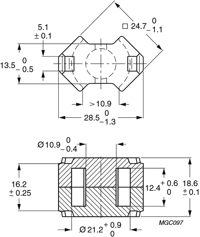 RM10/I3C90A250 FERROXCUBE Core ferrite RM; 250nH; 22g; 4310mm3