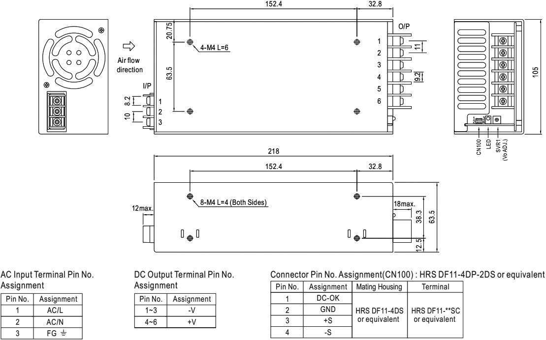 Power supply switchedmode; for building in, modular; MEAN WELL, HRP6003.3, HRP6005 EN