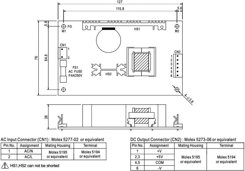 Open switching power supplies, PT series, PT-45A, PT-45B, PT-45C, PT ...