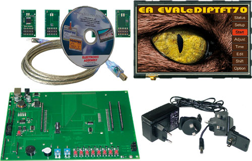 Development kit: evaluation; DISPLAY VISIONS, EAEVALEDIPTFT70, EAEVALELABEL20, EADEMOPACK-CLIMA |EN|