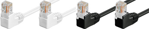 U/UTP cat. 5e patchcords with angled plugs, 1:1, CCA alloy, U/UTP5-2X90-002BK |EN|