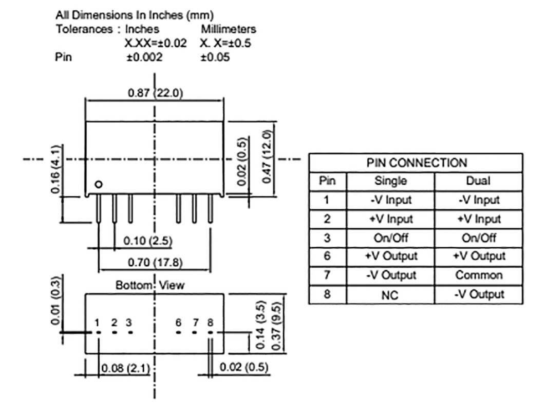 EC5SAW48D12N CINCON Converter DC/DC 10W; Uin 18÷75V; Uout 12VDC