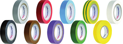 Tape: electrical insulating; HELLERMANNTYTON, HTAPE-FLX-15BL, HTAPE-FLX-15GR, HTAPE-FLX-15RD |EN|