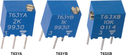 Miniature multiturn trimmers, T63 series, T63YB20R, T63YA200, T63YA470R, T63YB470R, T63YA500R |EN|