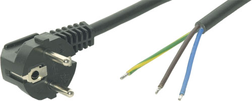 Cable: mains; Uni-Schuko; CEE 7/7 (E/F) plug angled; wires; LIAN DUNG, S3-3/07/1.8BK |EN|