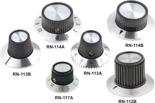 Knobs with 6.4 mm hole, RN-11 series, RN-117A, RN-117B, RN-113A, RN-113B, RN-114A, RN-114B |EN|