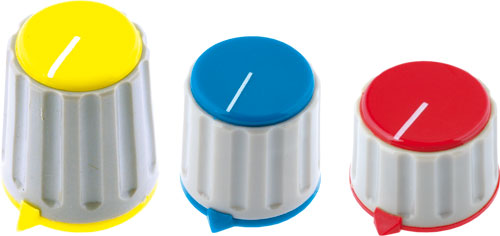 Pushed-on plastic knobs with pointer, GWW16-RD, GWW16-YL, GWW16-BU, GWW21-RD, GWW21-YL |EN|