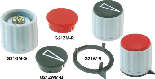 21 mm mat knobs, front clamping for 6 mm dia. shaft, G21GM-G, G21GM-B, G21ZM-R, G21ZM-G |EN|