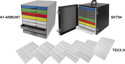Cabinets with 9 drawers for small objects, A1-4/9BUNT, SK734, TE12-4, TE16-4, TE25-4, TE42-4 |EN|